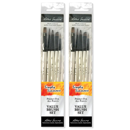 Simply Simmons Grass & Grain Brush Set, Short Handle Mixed Media Paintbrush, White, 5 Pieces Per Set, 2 Sets