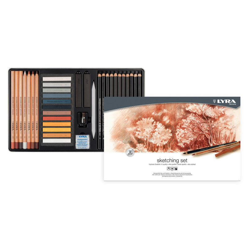 Sketching Set Tin, Artist Pencils & Pastels, Assorted Colors, 35 Pieces