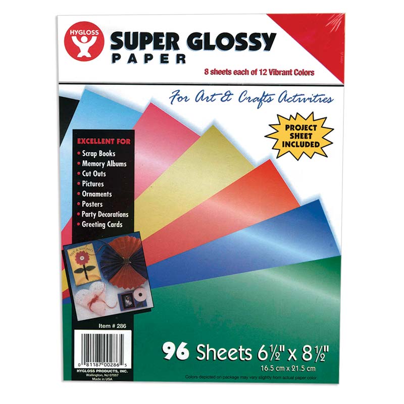 Hygloss Super Glossy Paper, 6.5" x 8.5", Assorted Colors, 96pk