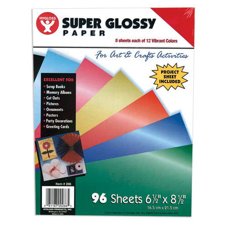 Hygloss Super Glossy Paper, 6.5" x 8.5", Assorted Colors, 96pk