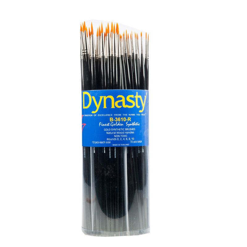 Finest Golden Synthetic Round Brush Canister, 72 Brushes