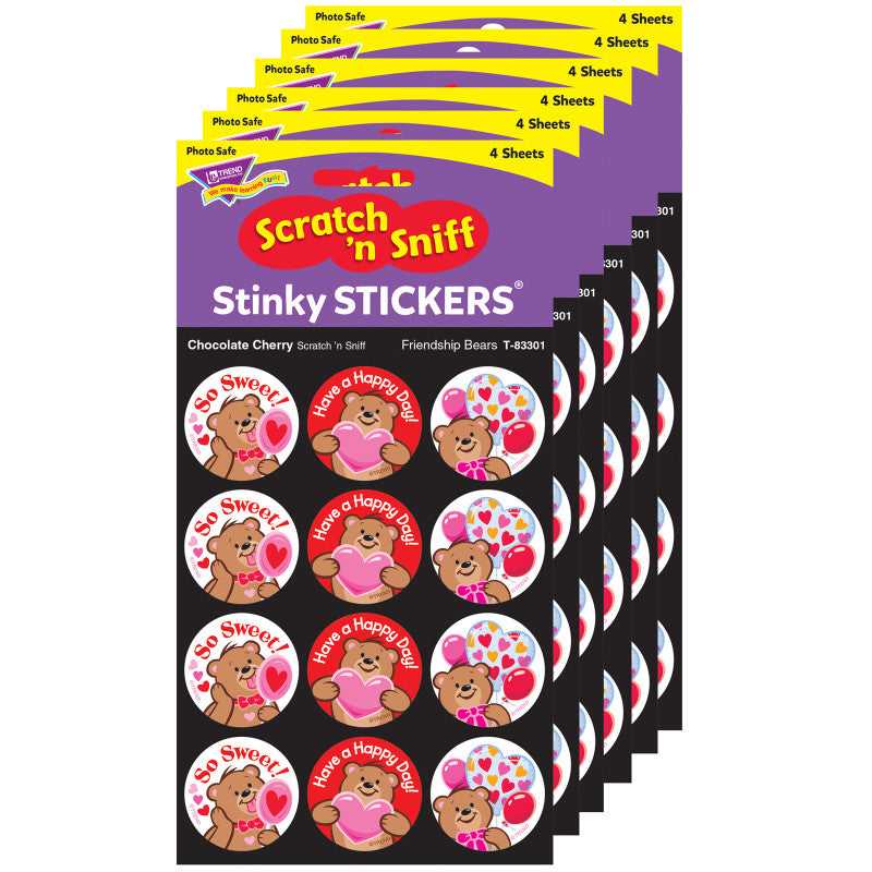Friendship Bears/Chocolate Cherry Stinky Stickers&reg;, 48 Per Pack, 6 Packs