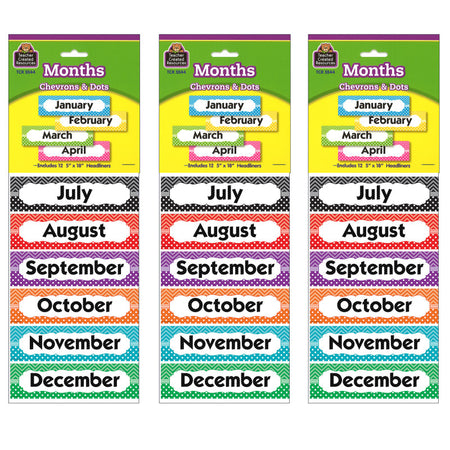 Chevrons and Dots Monthly Headliners, 12 Pieces Per Pack, 3 Packs