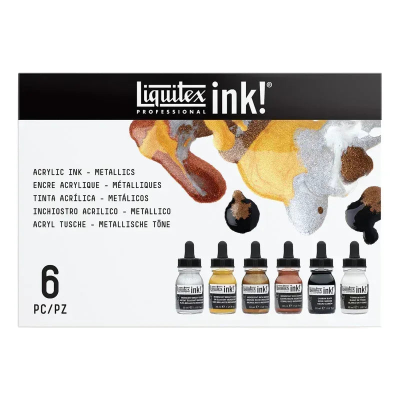 Professional Acrylic Ink, Iridescent Colors, 30 mL Bottles, Set of 6