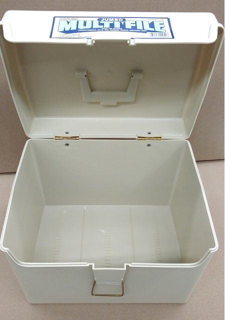 Sterling Plastic Jumbo File Storage Box Tan Plastic w/ Handle 10"x12"x9"