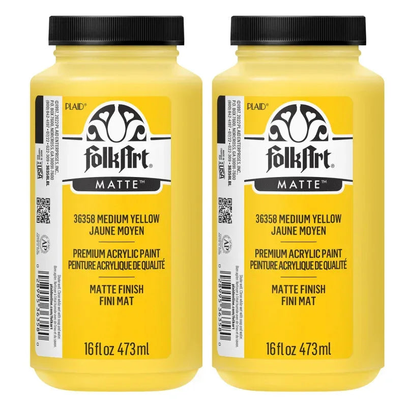 Acrylic Paint Matte, 16oz., Medium Yellow, Pack of 2