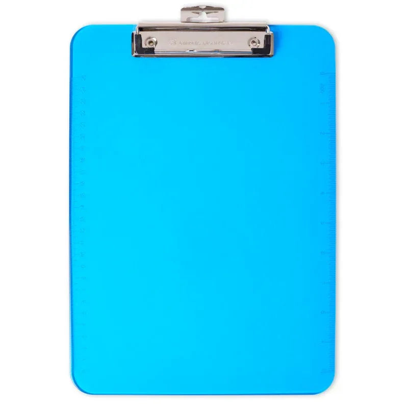Plastic Clipboard, Letter Size, Low Profile Clip, Neon Blue