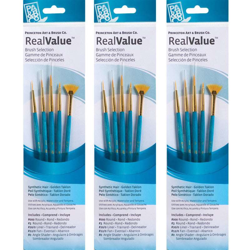 RealValue Brush Set, Gold Taklon Bristles, Short Handle Mixed Media Paintbrush, Blue, 4 Per Set, 3 Sets