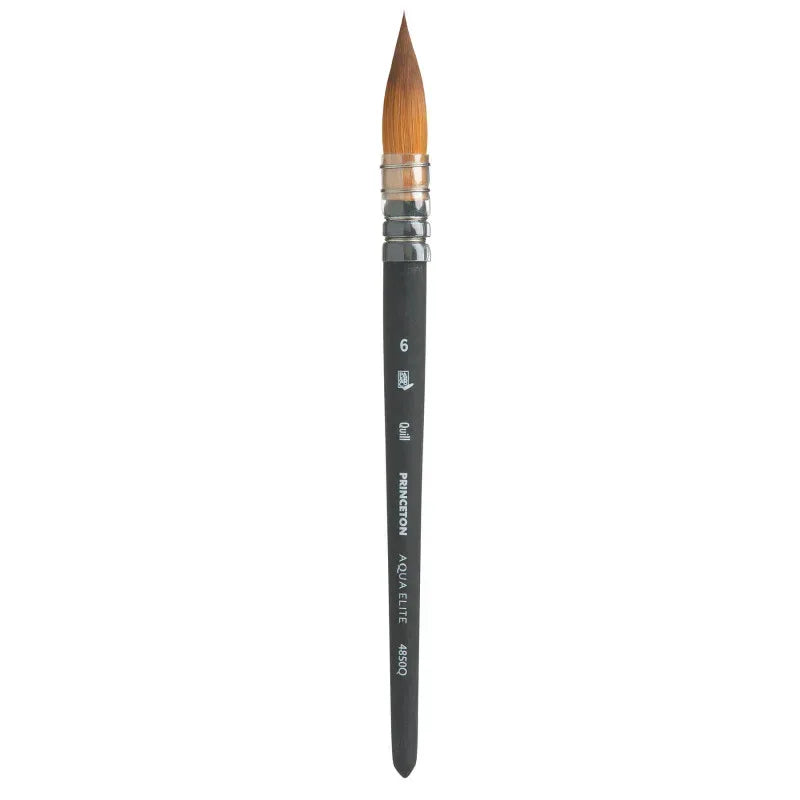 Aqua Elite Quill Brush, Synthetic Bristles, Short Handle Watercolor Paintbrush, Matte Black, Size 6, 1 Count