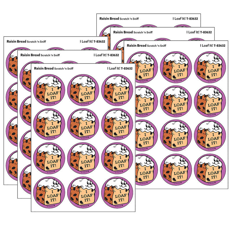 I Loaf It!/Raisin Bread Scent Retro Scratch 'n Sniff Stinky Stickers&reg;, 24 Per Pack, 6 Packs