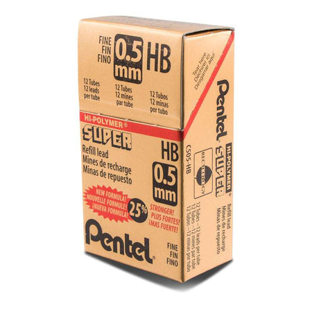Super Hi-Polymer Lead Refill (0.5mm) Fine, HB, 12 Pieces/Tube, 12 Tubes/Box