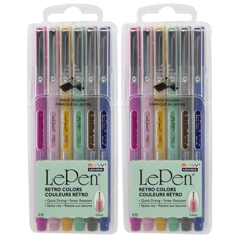LePen&reg; Micro-Fine Point Pen, Retro, 6 Per Pack, 2 Packs