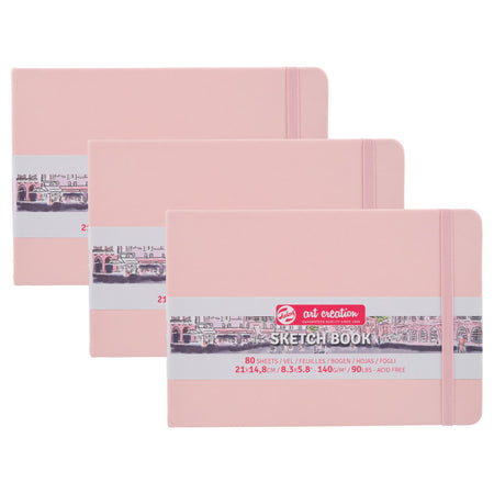 Sketchbook, 80 Sheets, 90lbs, Pastel Pink Cover, 8.3" x 5.8" (A5), Pack of 3