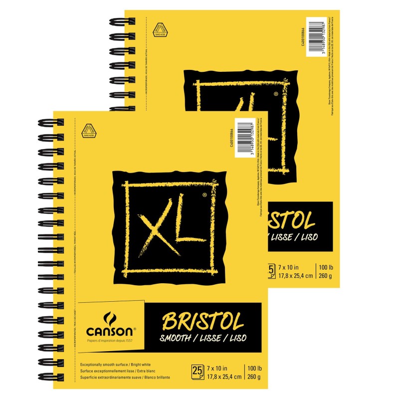 XL Series Bristol Pad, Smooth Finish, Side Wire Binding, 25 Sheet, 7x10 inch, Pack of 2