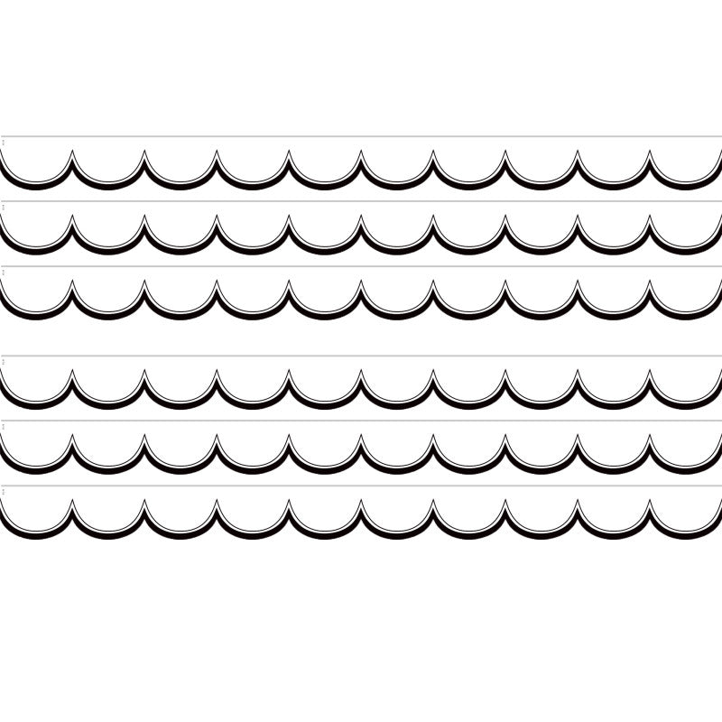 White with Black Scalloped Die-Cut Border Trim, 35 Feet Per Pack, 6 Packs