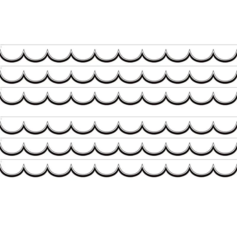 White with Black Scalloped Die-Cut Border Trim, 35 Feet Per Pack, 6 Packs