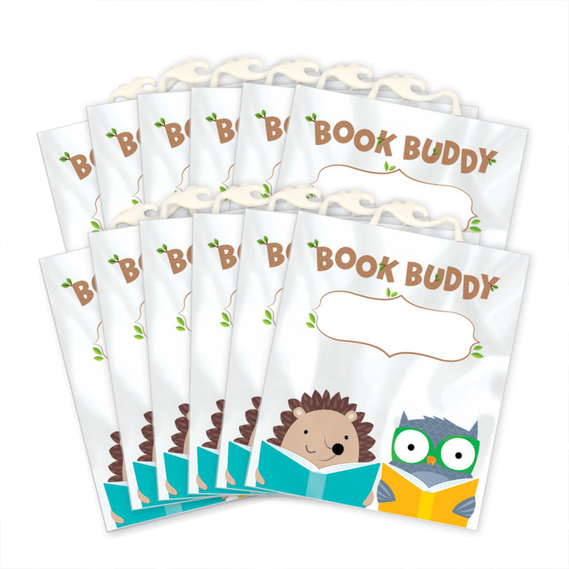 Book Buddy Bags, 10-1/2 in x 12-1/2 in, Woodland Friends Design, Pack of 12
