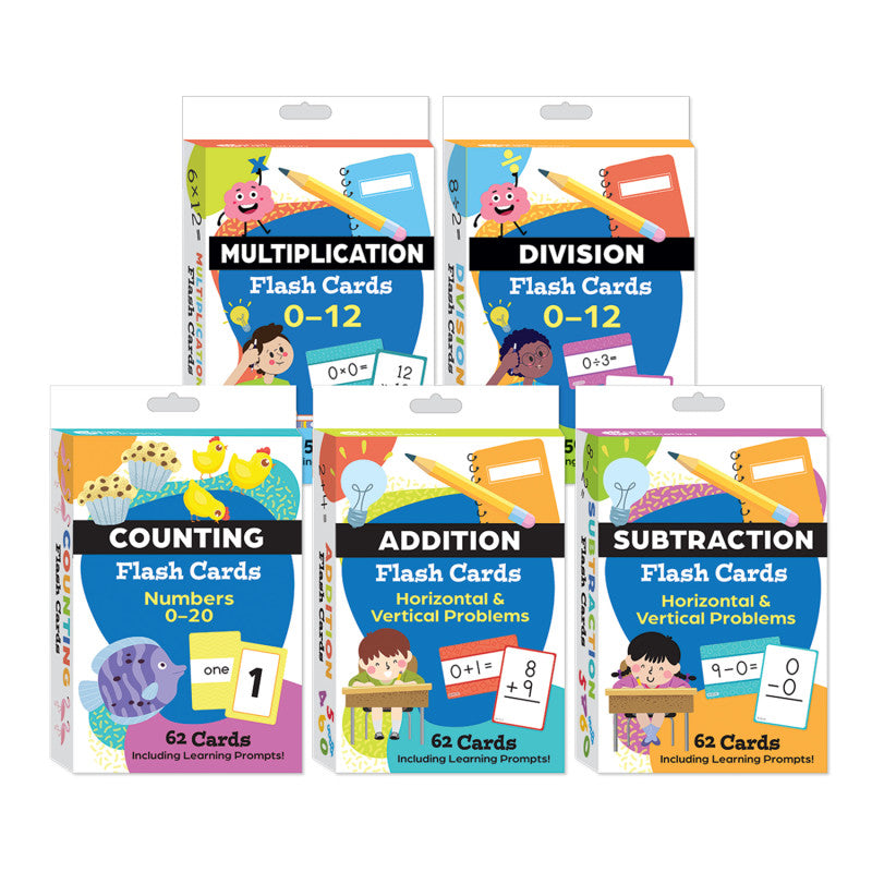 Math Flash Cards 5-Deck Set: Counting, Addition, Subtraction, Multiplication