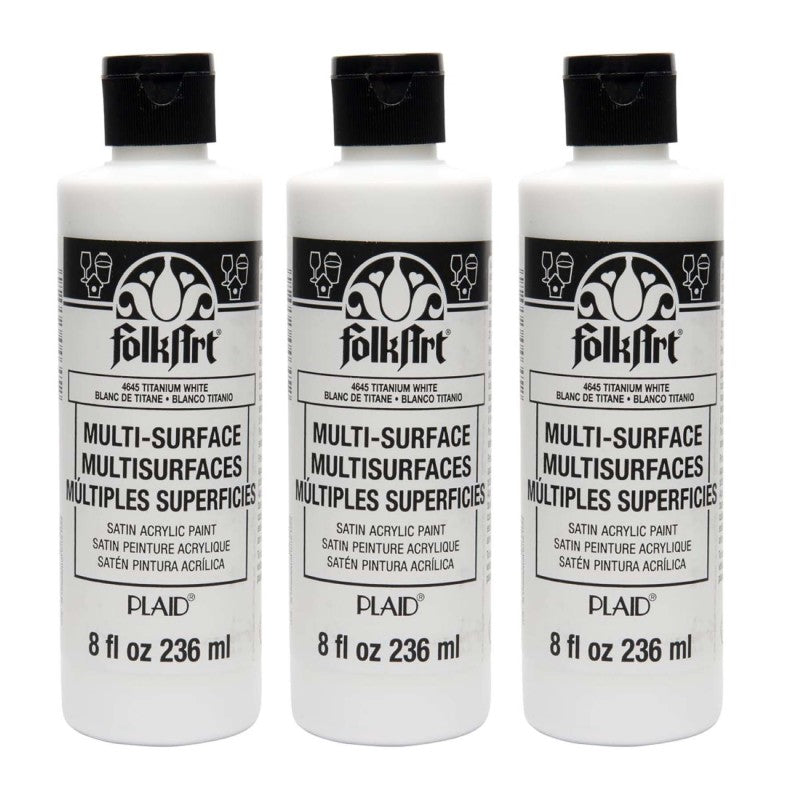 Acrylic Paint Multi-Surface Satin, 8oz., Titanium White, Pack of 3