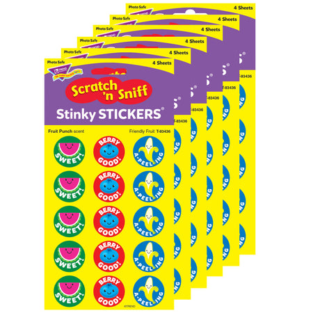 Friendly Fruit/Fruit Punch Stinky Stickers&reg;, 60 Per Pack, 6 Packs
