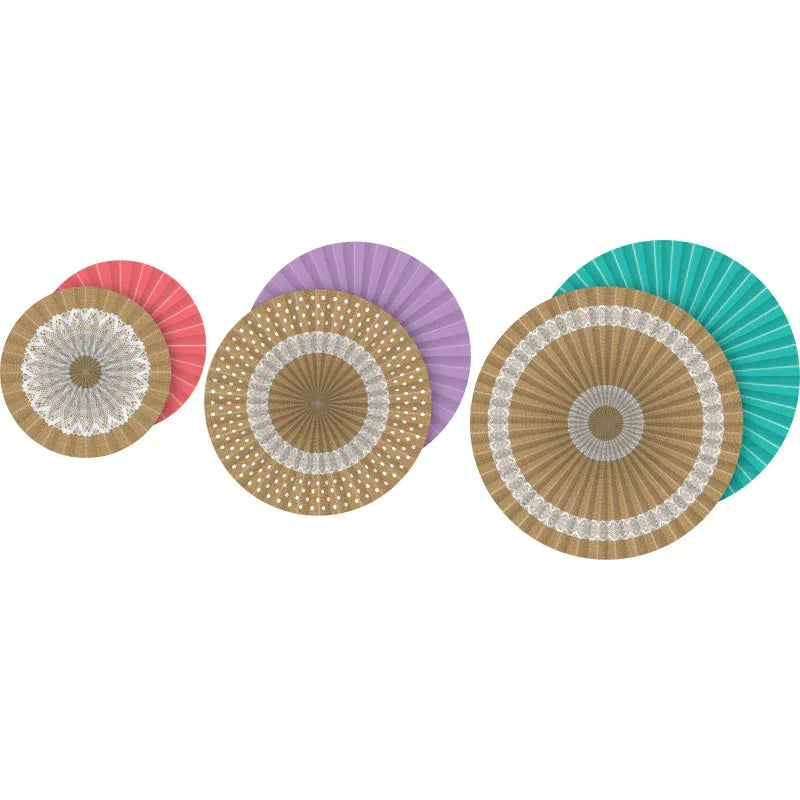 Shabby Chic Burlap Design Hanging Paper Fans, 3 Per Pack, 3 Packs