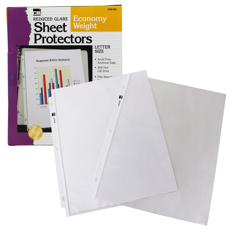 Sheet Protectors, Top Loading with Binder Holes, 2 Mils Economy Weight, Non-Glare, Letter Size, Clear, Pack of 50 2b85afaf441cfe0894c6ce56bee2db022a484e5d