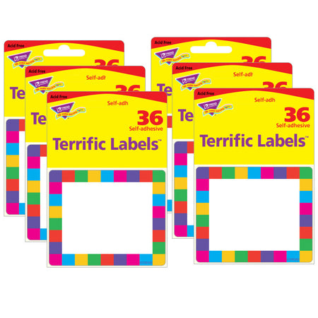 Rainbow Plaid Terrific Labels&trade;, 36 Per Pack, 6 Packs