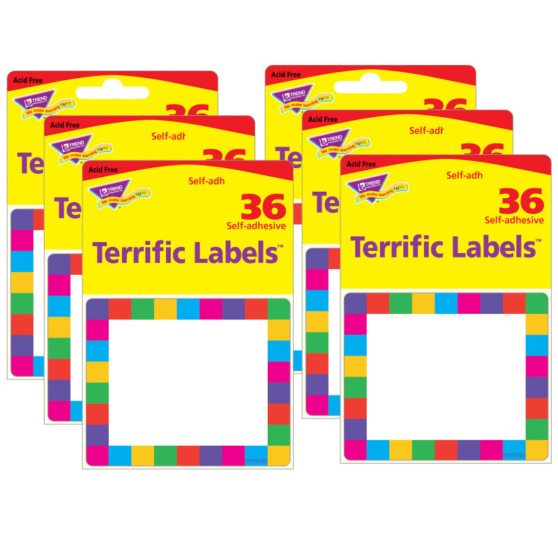 Rainbow Plaid Terrific Labels&trade;, 36 Per Pack, 6 Packs