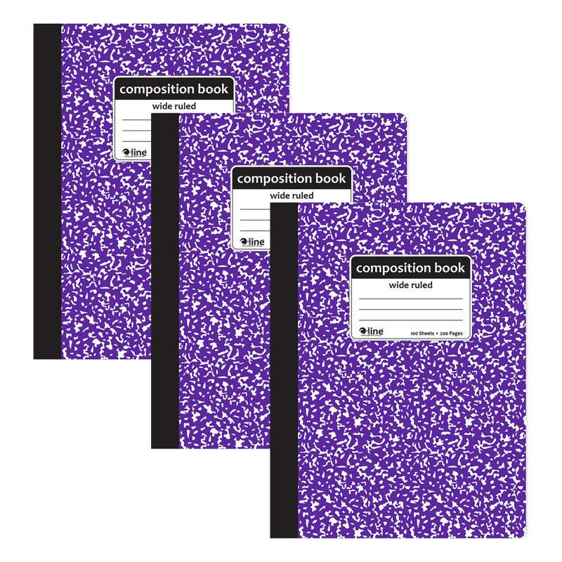 Wide-Ruled Marble Composition Books, 100 Sheets, Purple, 3-Pack