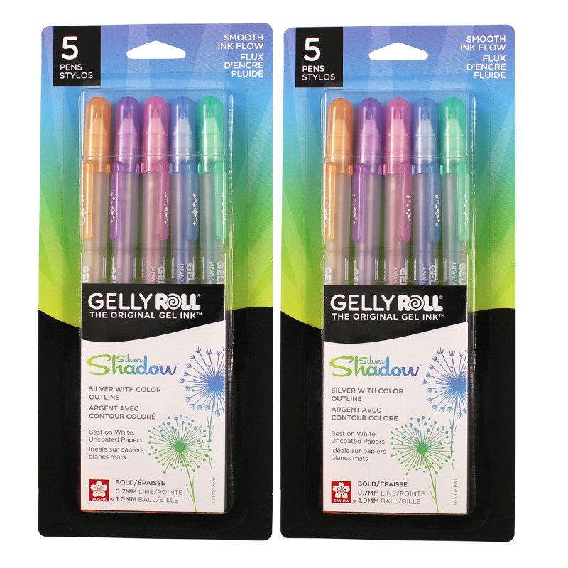 Gelly Roll Gel Ink Pens, Silver Shadow, 5 Per Set, 2 Sets