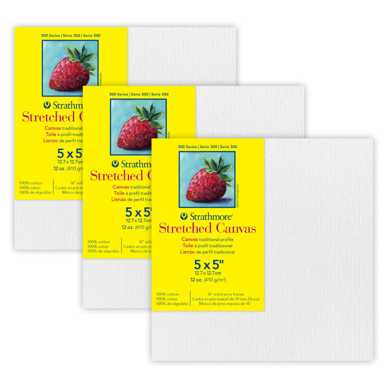 300 Series Traditional Stretched Canvas, 5x5 inch, Pack of 3