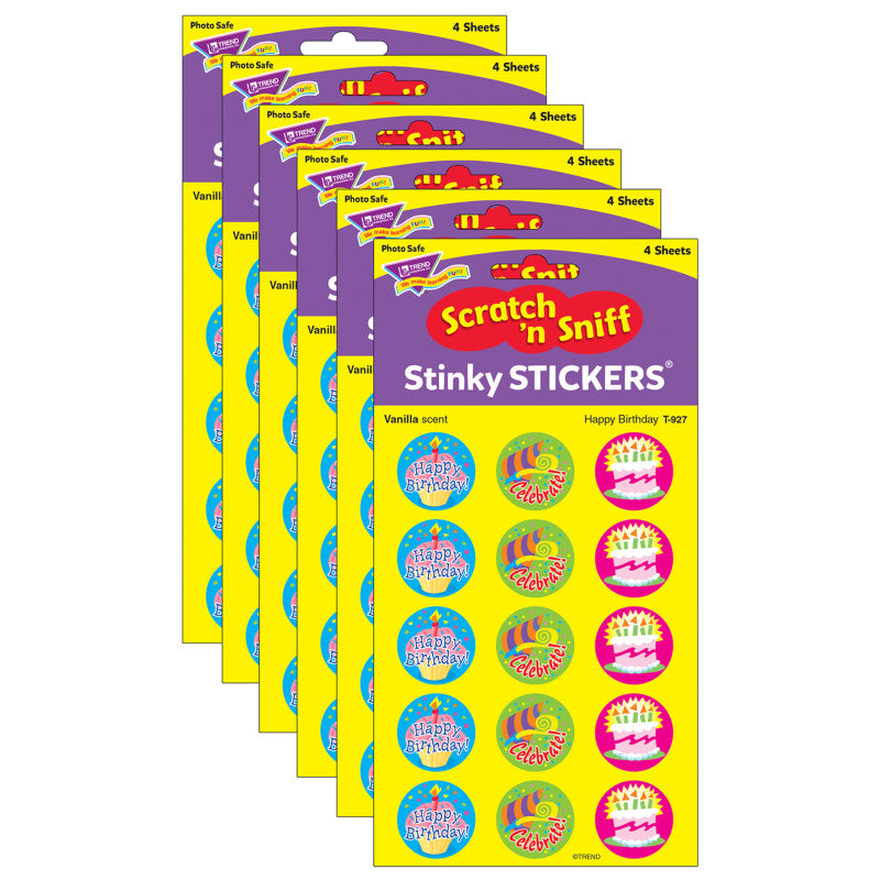 Happy Birthday/Vanilla Stinky Stickers&reg;, 60 Per Pack, 6 Packs