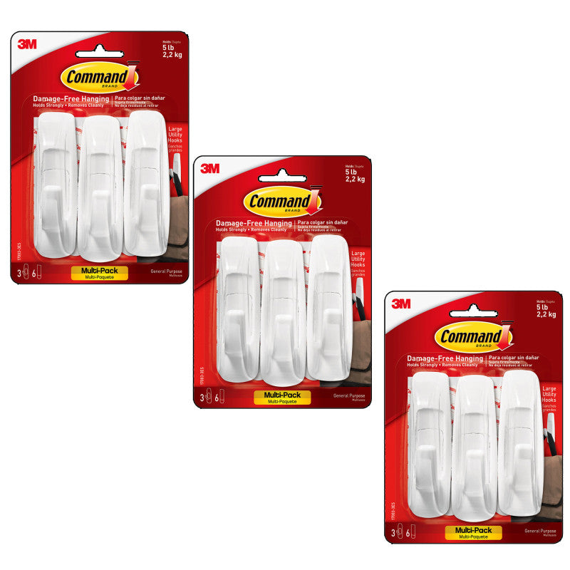 Command&trade; Large Utility Hooks Multi-Pack, 3 Per Pack, 3 Packs