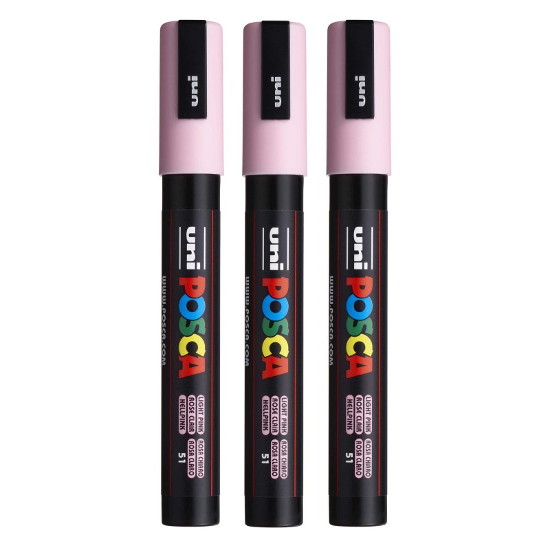 uniÂ® PC-5M Water-Based Paint Markers, Reversible Medium Tip (1.8-2.5mm), Light Pink, Set of 3