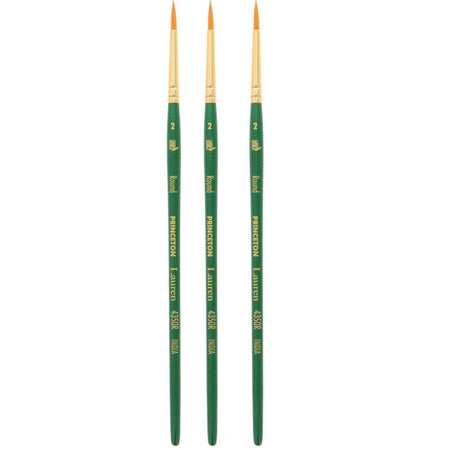 Lauren Round Brush, Synthetic Bristles, Short Handle Watercolor Paintbrush, Evergreen, Size 2, Pack of 3