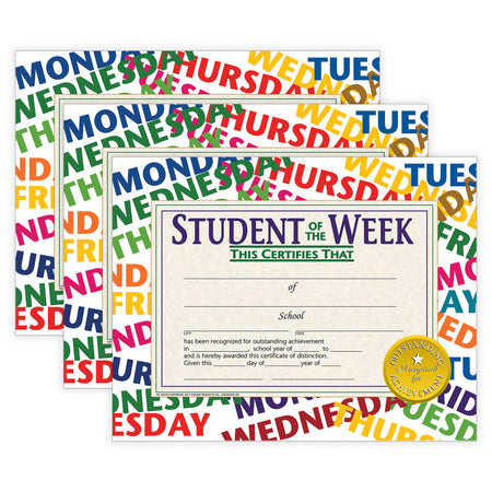 Student of the Week Certificate, 8.5" x 11", 30 Per Pack, 3 Packs