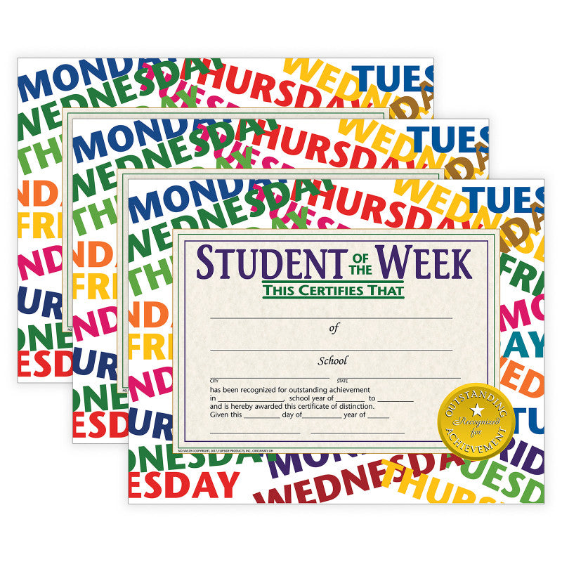 Student of the Week Certificate, 8.5" x 11", 30 Per Pack, 3 Packs