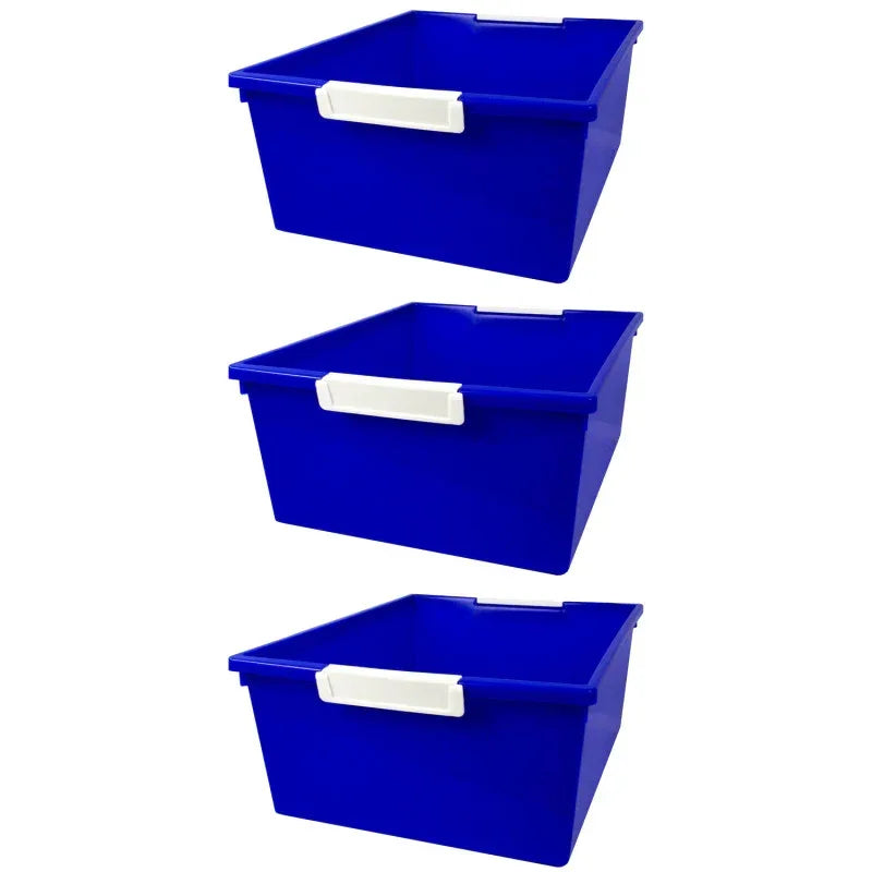 Tattle&reg; Tray with Label Holder, 12 QT, Blue, Pack of 3