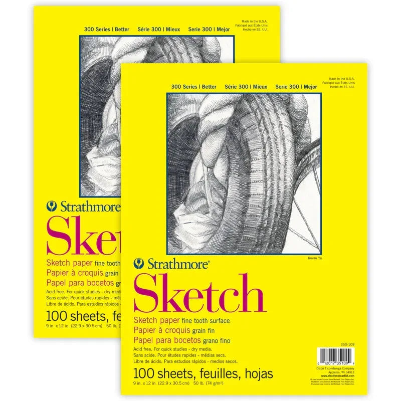 300 Series Sketch Pad, Glue Binding, 100 Sheets, 9x12 inch, Pack of 2