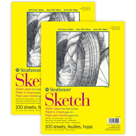 300 Series Sketch Pad, Glue Binding, 100 Sheets, 9x12 inch, Pack of 2