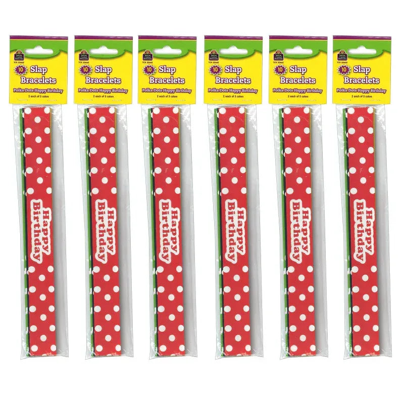 Polka Dots Happy Birthday Slap Bracelets, 10 Per Pack, 6 Packs