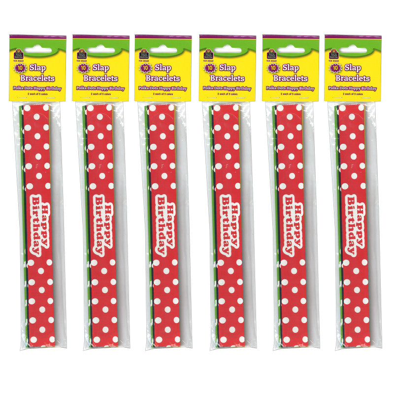 Polka Dots Happy Birthday Slap Bracelets, 10 Per Pack, 6 Packs
