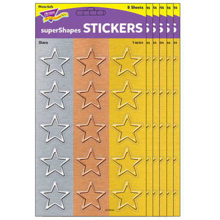 I &hearts; Metal Stars superShapes Stickers - Large, 120 Per Pack, 6 Packs