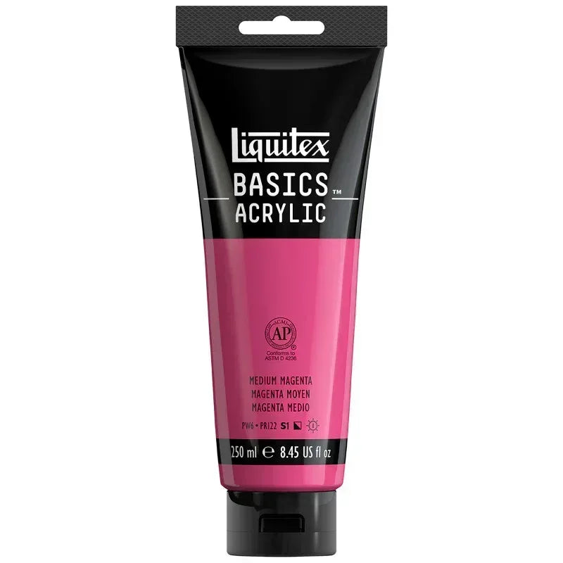 BASICS Acrylic Paint, 250 mL, Tube, Medium Magenta