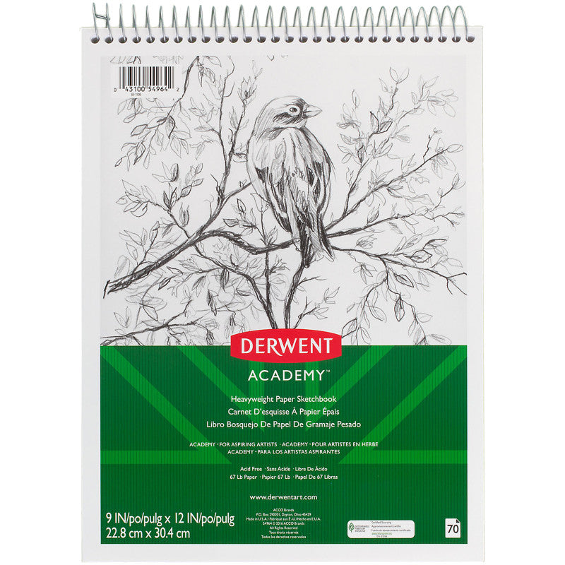 Derwent Academy&trade; Wirebound Sketchbook 9" x 12", 70CT