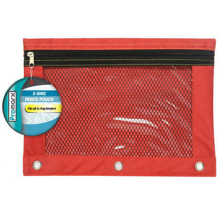 3 Ring Pencil Pouch With Mesh Window, 10" x 7.5", Assorted Colors