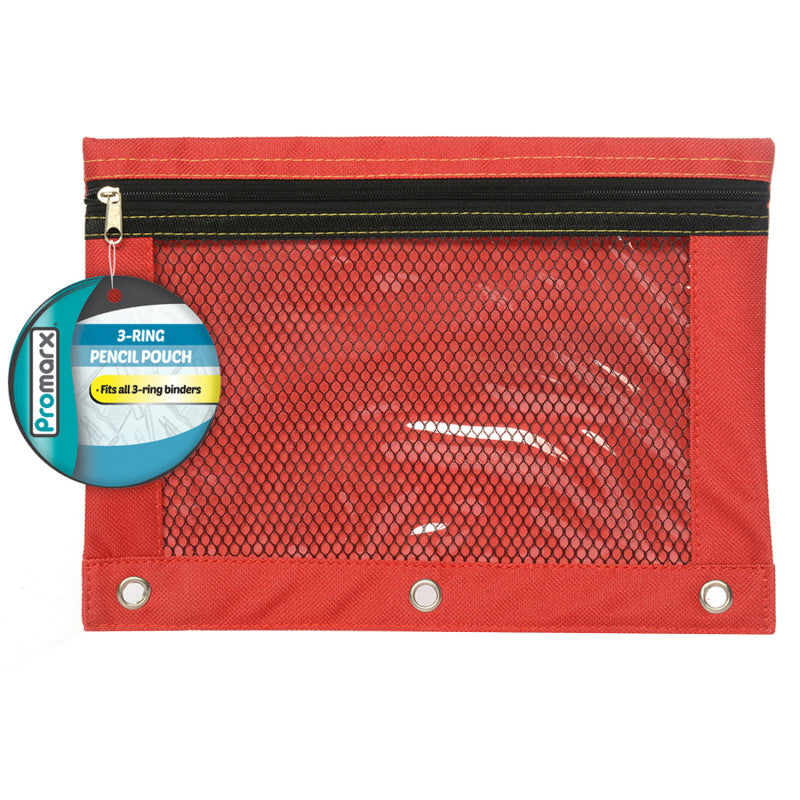 3 Ring Pencil Pouch With Mesh Window, 10" x 7.5", Assorted Colors