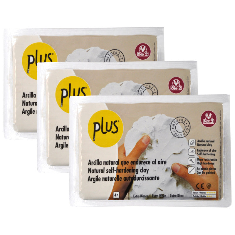 PLUS Clay Air Dry Clay, Extra White, 2.2 lb (1 kg ), Pack of 3