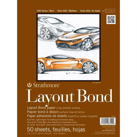 400 Series Layout Paper Pad, Glue Binding, 50 Sheet, 9x12 inch, 1 Count