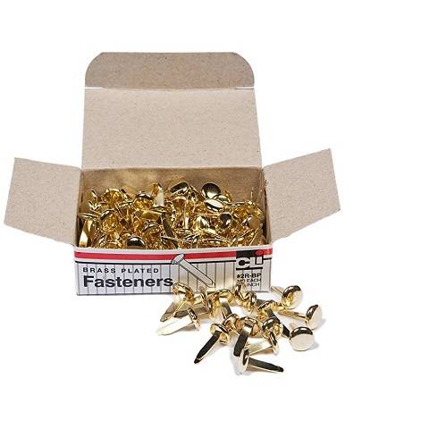Paper Fasteners, Round Head, Brass Plated 1/2 - Inches Shank, 8 mm Head, 100/Box, (2RH)